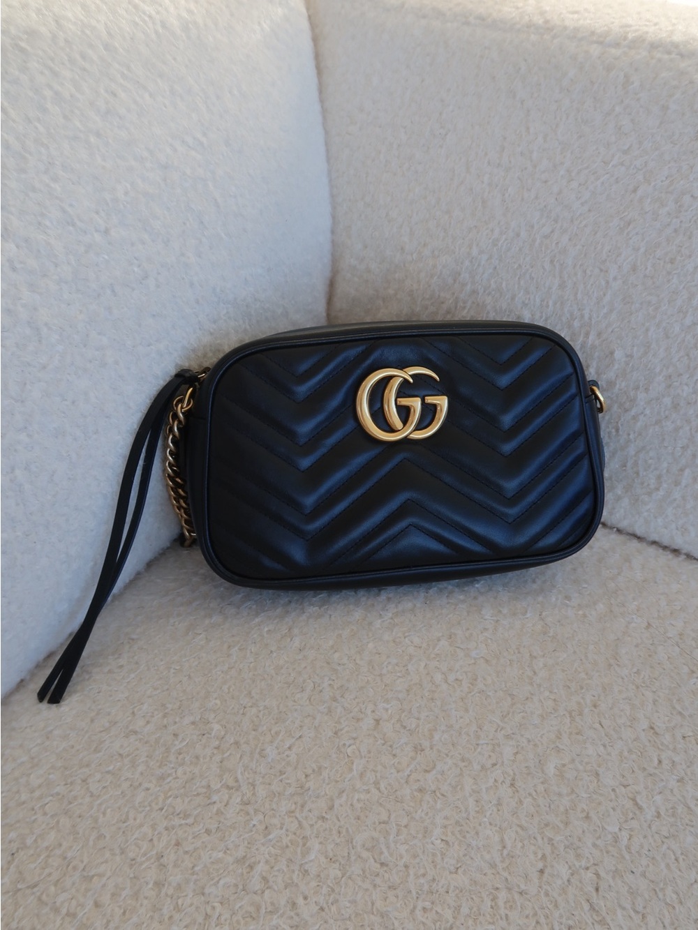 Gucci Black Quilted Leather Marmont Crossbody with Gold Hardware